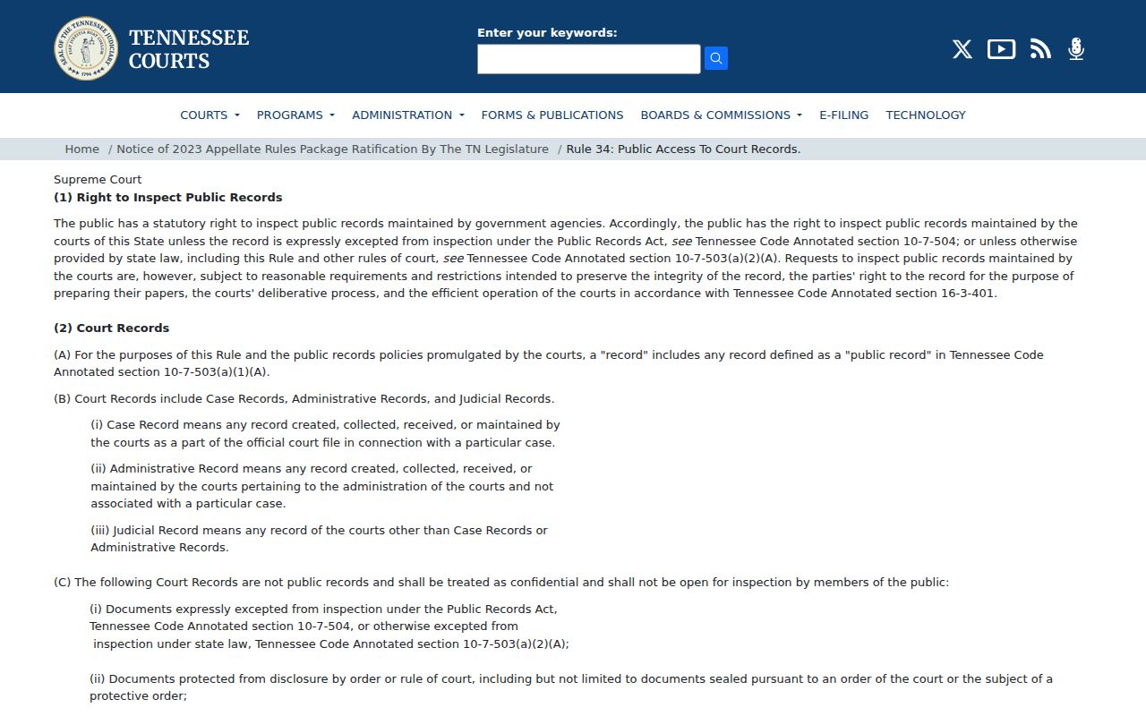 Marshall County court case records under Tennessee Supreme Court Rule 34