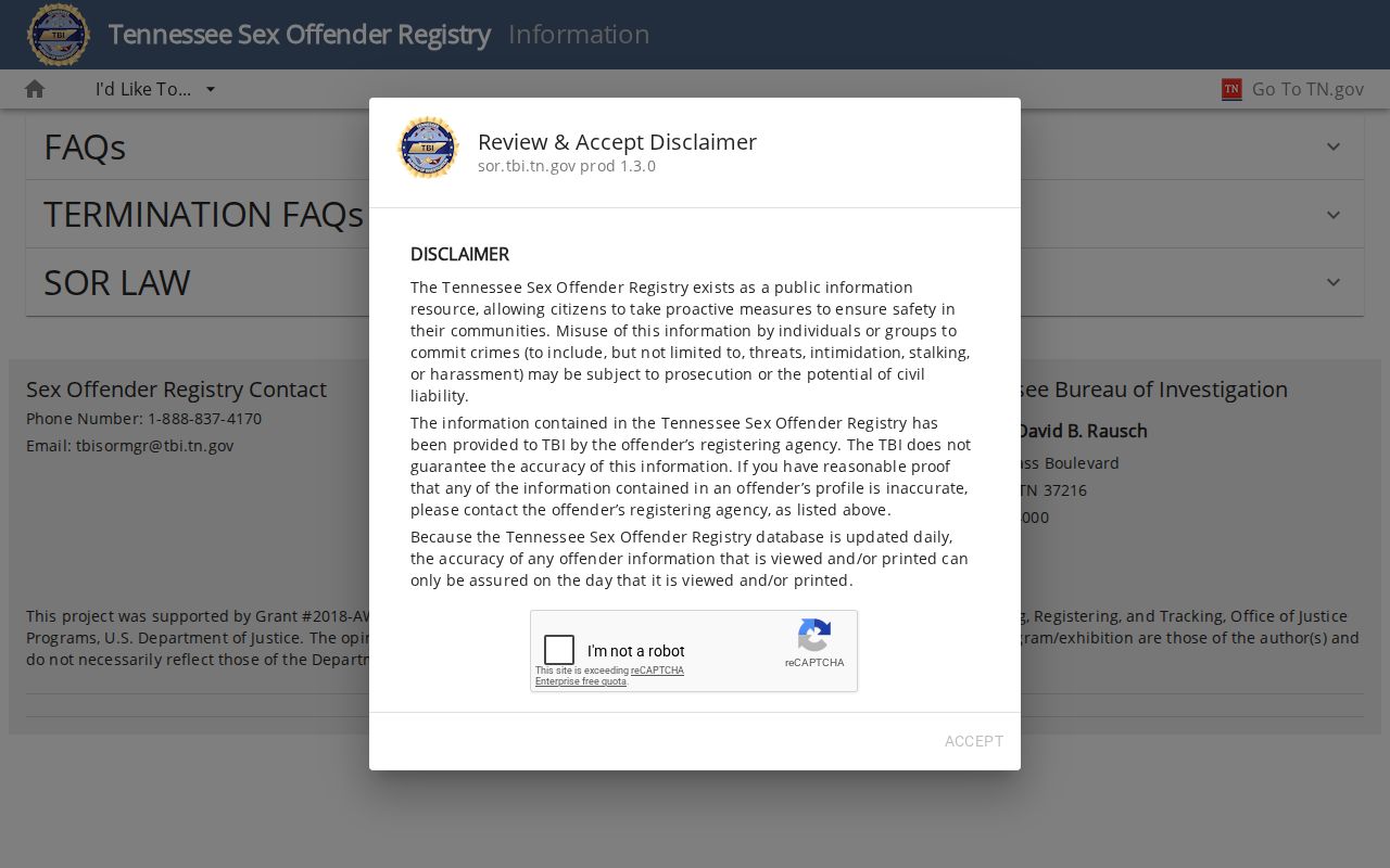 Marshall County sex offender registry termination information from TBI