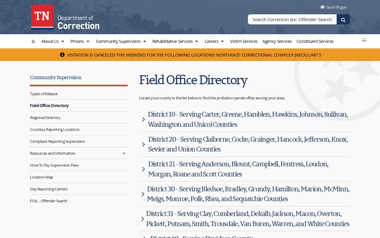 Marshall County criminal supervision field office listing