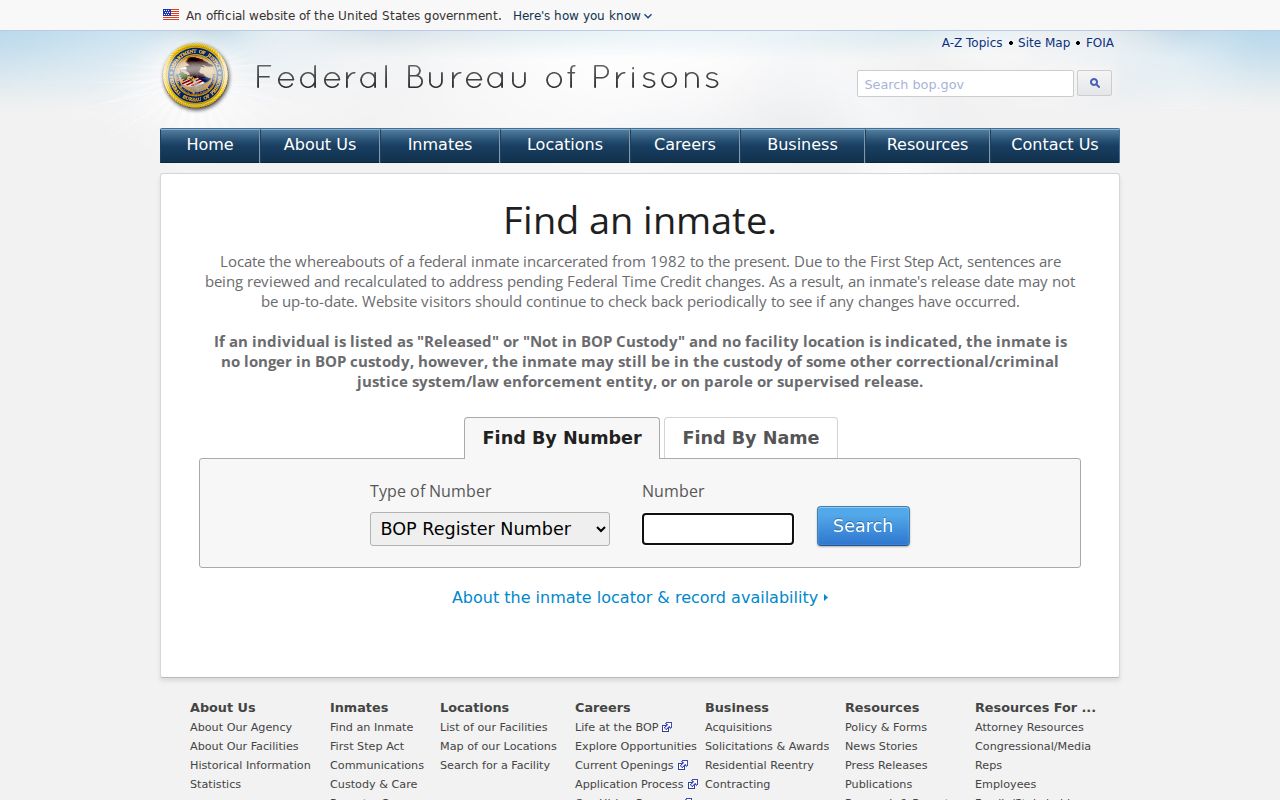 Marshall County criminal custody search through the federal BOP locator
