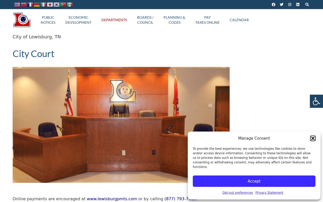 Lewisburg criminal court record schedule on the official City Court page