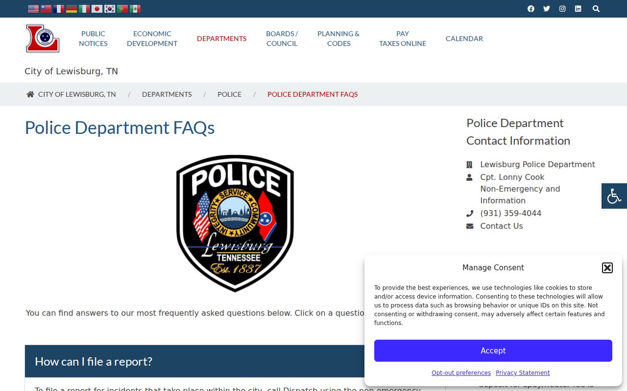 Lewisburg criminal history routing guidance in the police FAQ