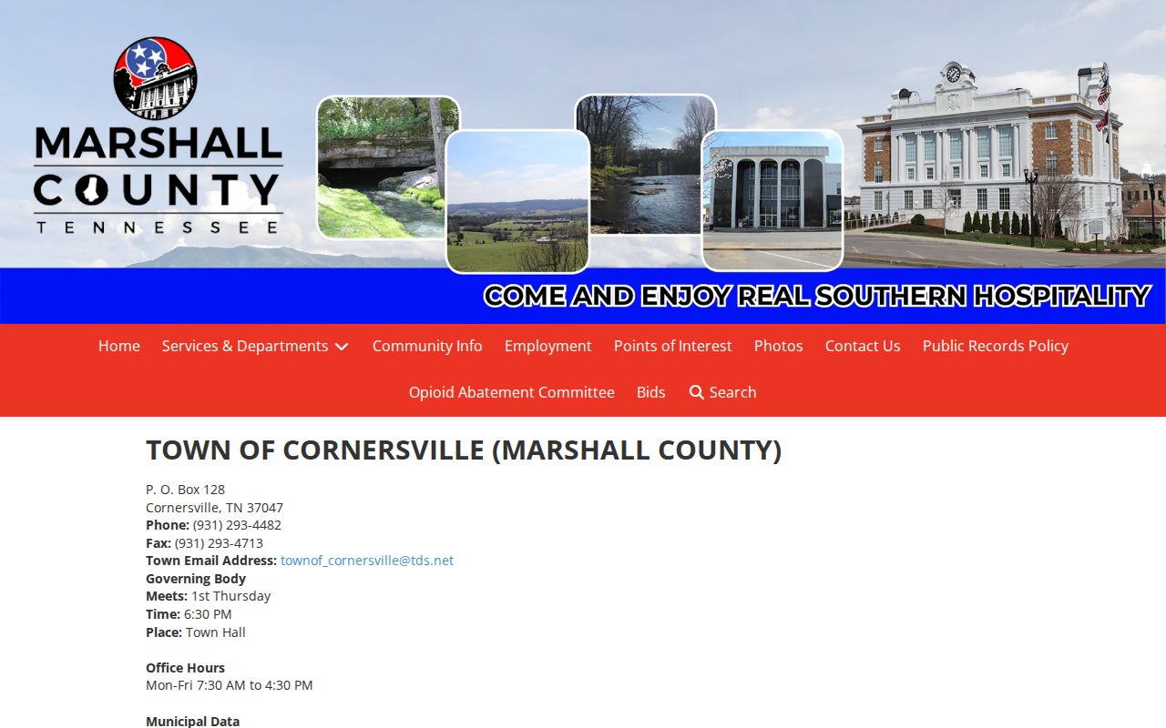 Cornersville criminal records contacts on the official Marshall County town profile