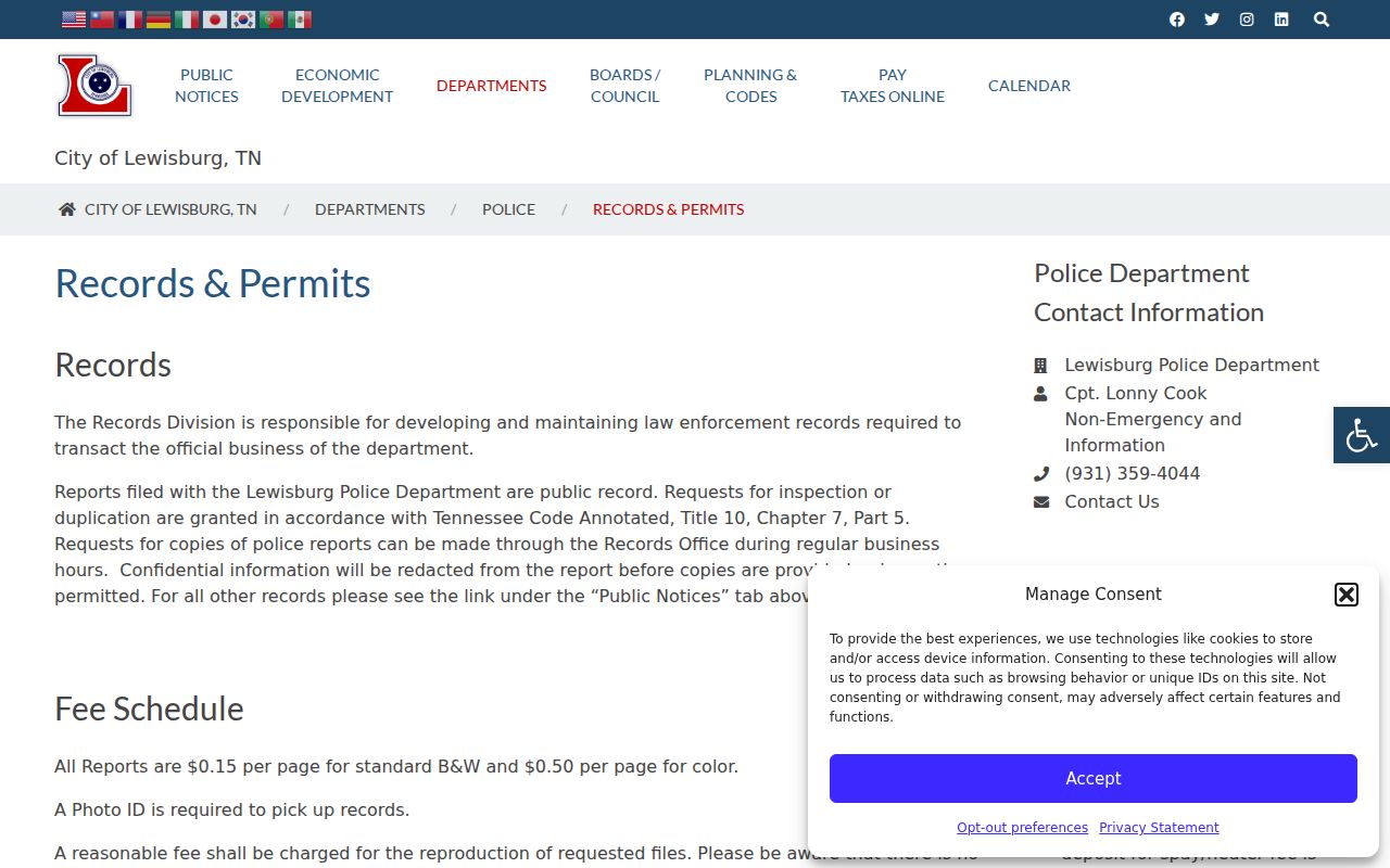 Lewisburg criminal record copy rules on the police records and permits page