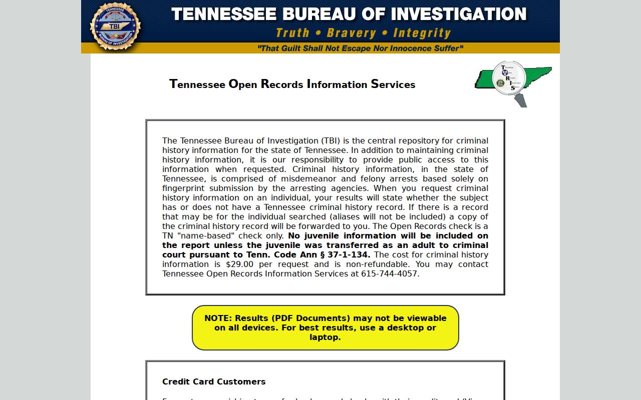 Marshall County criminal history access through the TORIS landing page