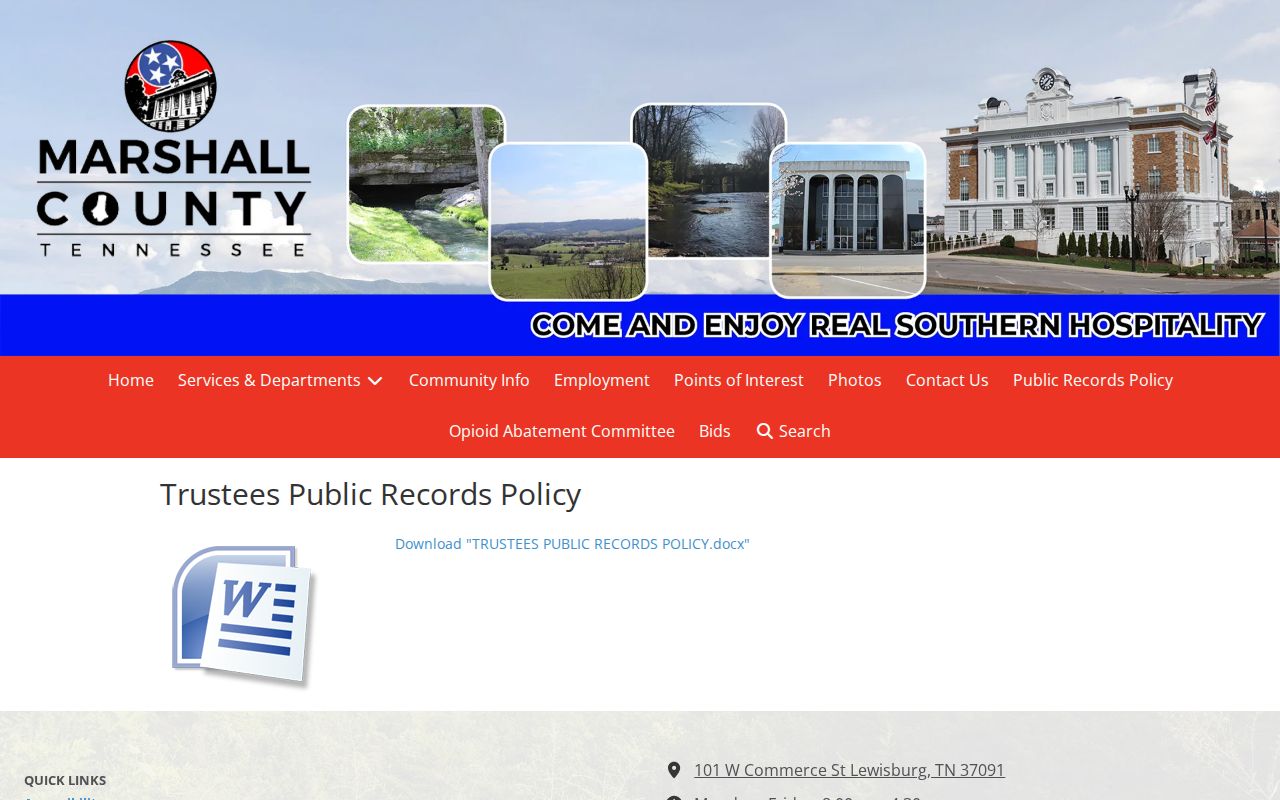 Marshall County arrest records and official public records policy page