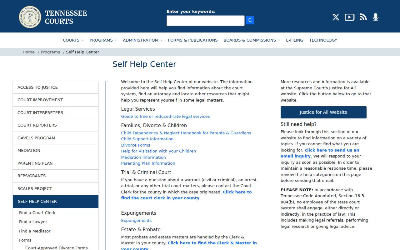 Marshall County court case records and Tennessee judiciary self-help forms
